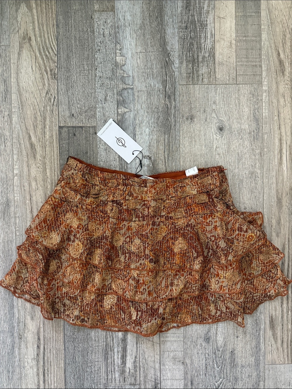 stradivarius Rust Paisley Tiered Ruffle Mini Skirt